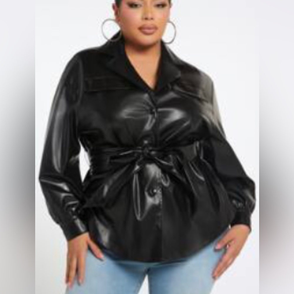 Brand New Black Belted PU Coat.